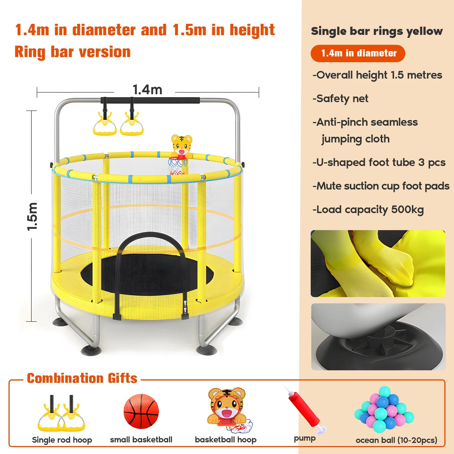 Indoor Trampoline For Kids 55 Inch Safety Enclosure