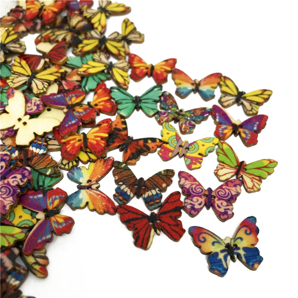 Fashion Wooden Butterfly Flower Buttons for DIY Crafting