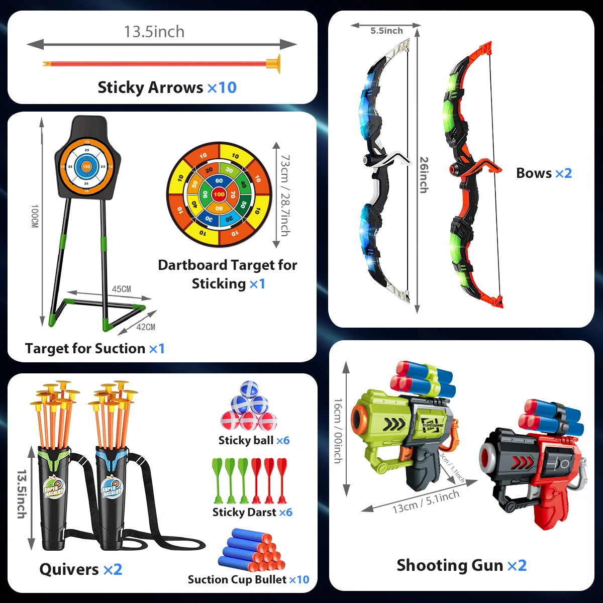 VATOS LED Archery Toy Set With Suction Cup Target Board