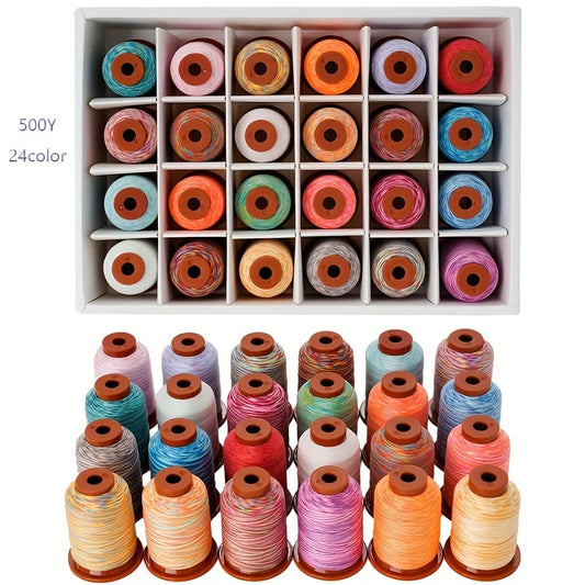 Rainbow Variegated Polyester Sewing Thread Set 5000Y 24 Spools