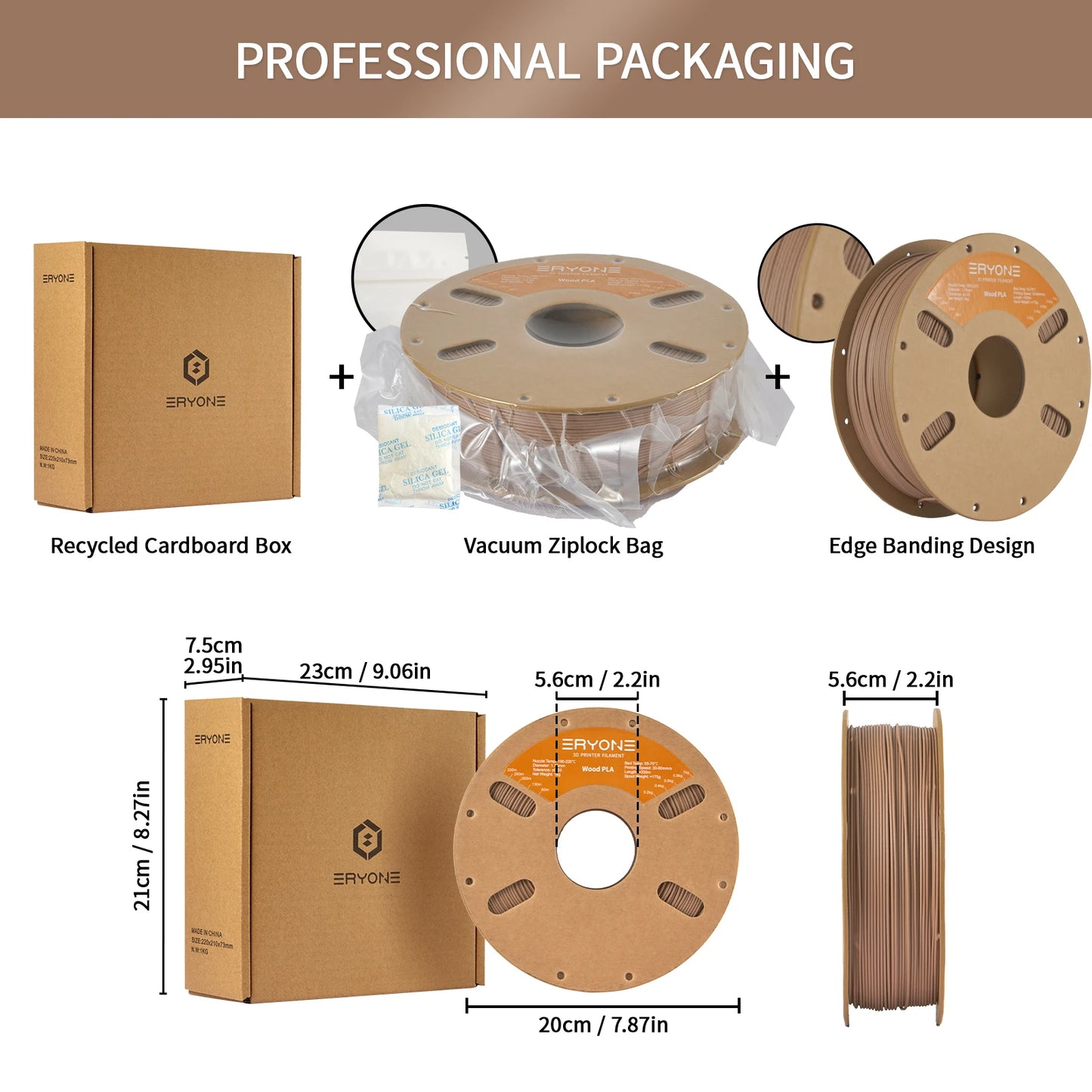 Eryone Wood PLA Filament 1KG 1.75mm High Quality 3D Printing