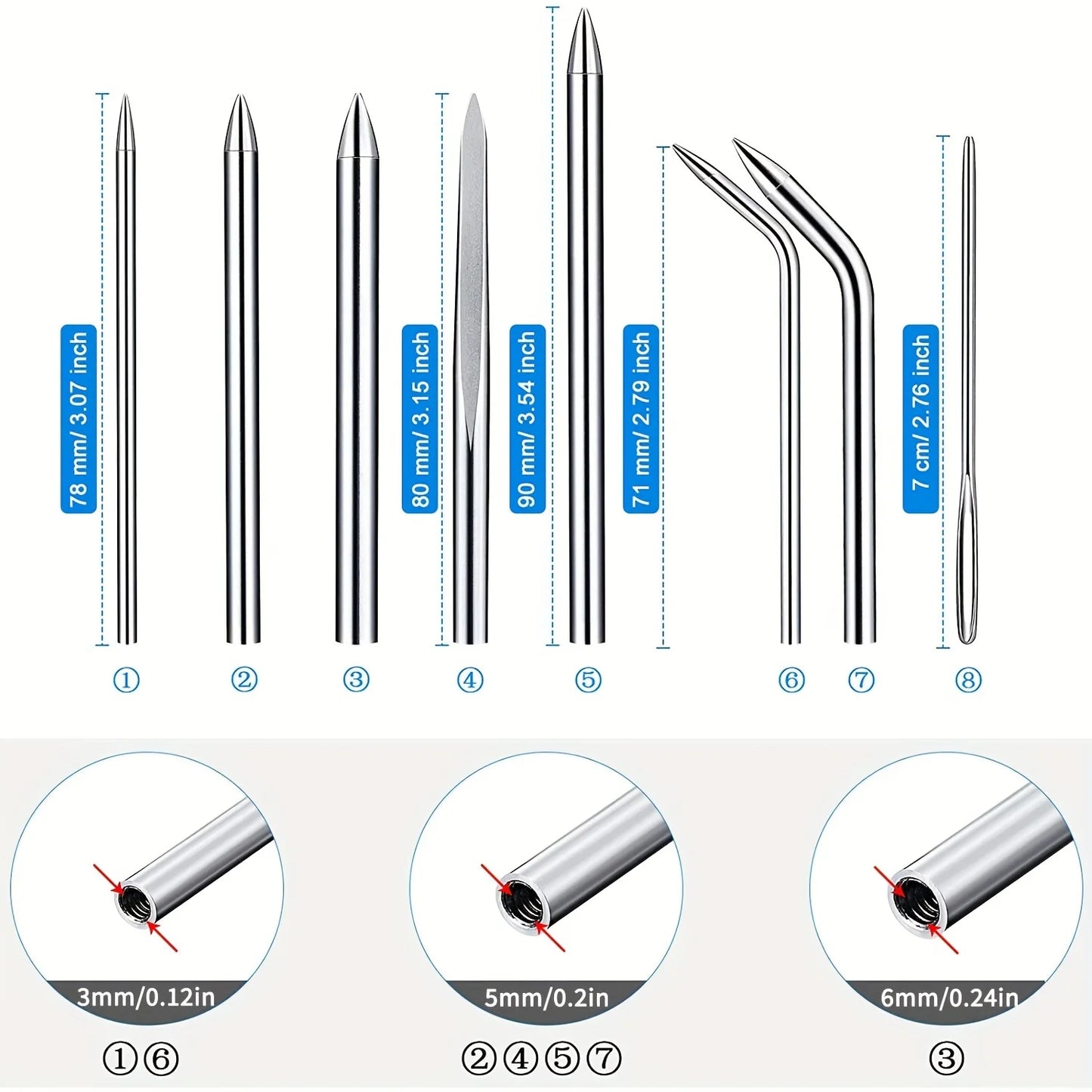 12pcs Stainless Steel Paracord Braid Needle Set for Crafting