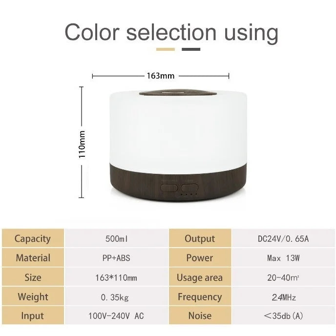 Ultrasonic Essential Oil Diffuser 550ml With 7 Color LED Night Lights For Aromatherapy And Humidification At Home