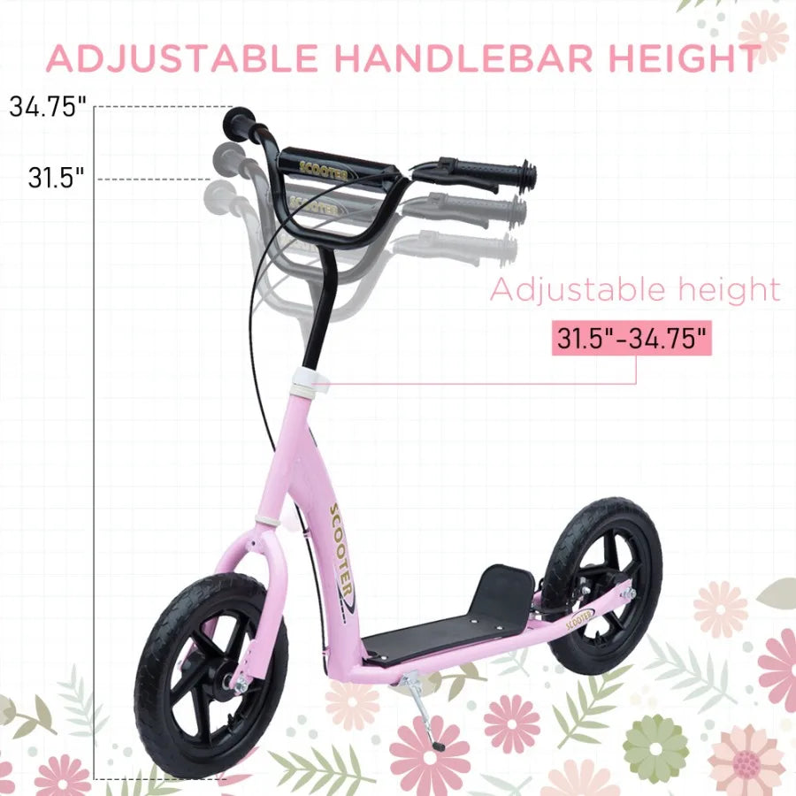 Homcom Pink Big Wheel Kick Scooter Adjustable Handlebar