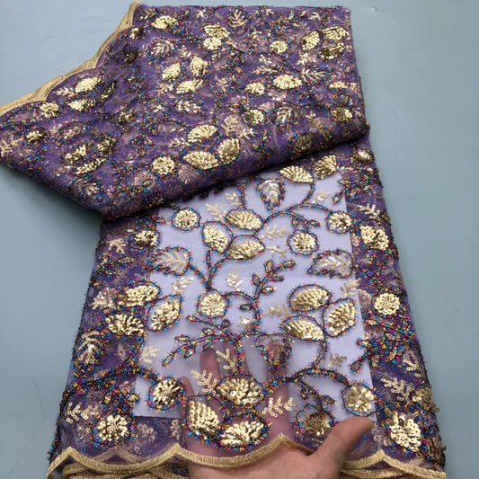 Luxury African Sequins Beaded Lace Fabric for Weddings