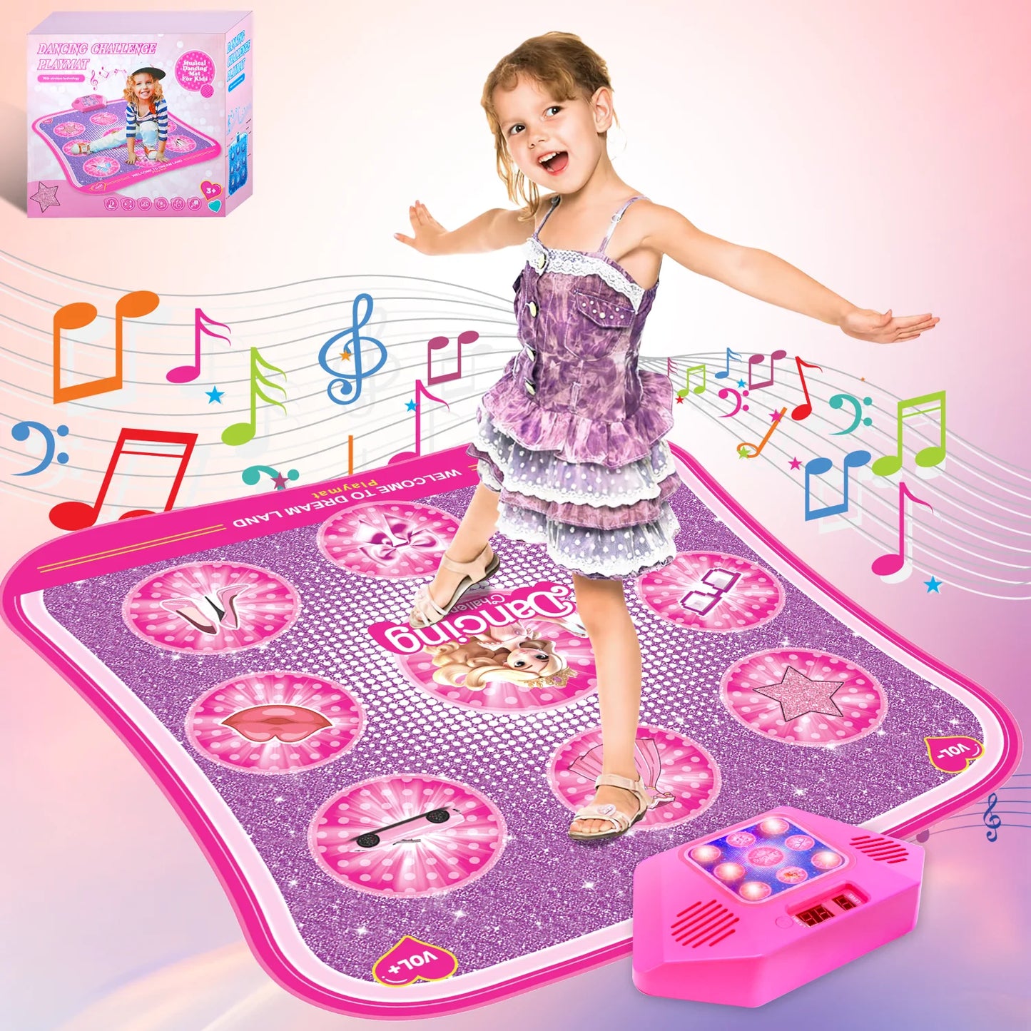 Portable LED Dance Mat For Kids Pink Princess Music