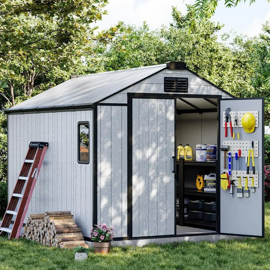 Resin Outdoor Storage Shed 8 x 10 FT All Weather Gray Garden Shed