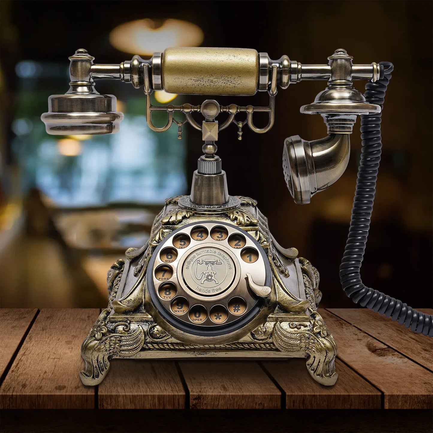 European Style Antique Rotary Dial Desk Phone in Gold