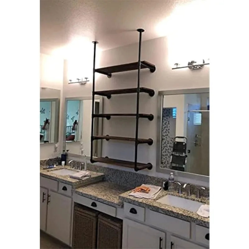 Industrial Wall Mount Iron Pipe Shelf Vintage Retro Storage 68 Inch