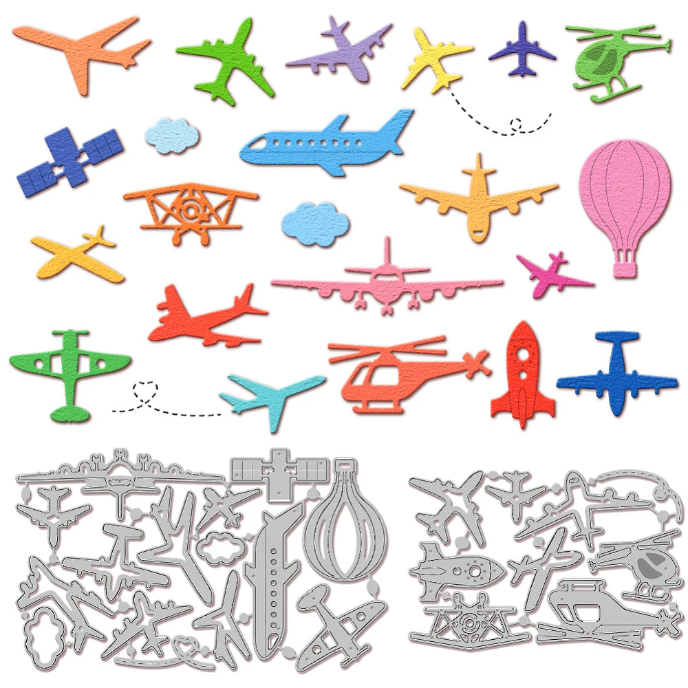 Airplane Hot Air Balloon Rocket Card Making Metal Die Set