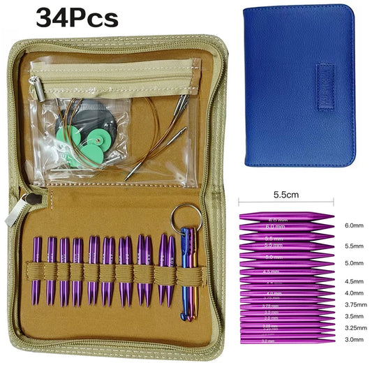 34 Piece Mini Circular Knitting Needle Set Five Point Five CM Crochet Hooks