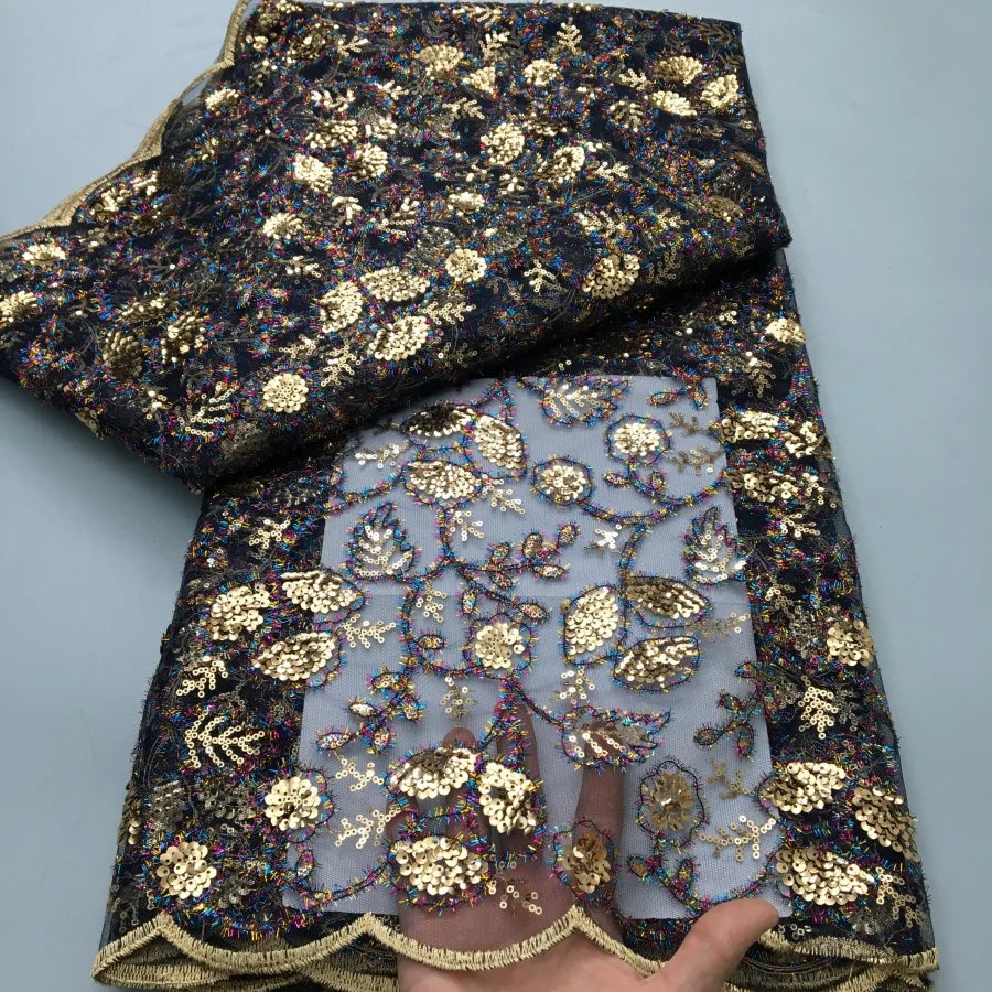 Luxury African Sequins Beaded Lace Fabric for Weddings
