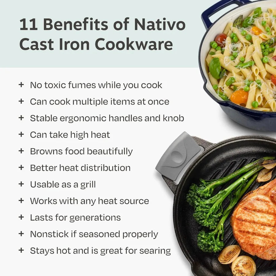 5 Piece Stackable Cast Iron Cookware Set Enamel Dutch Oven