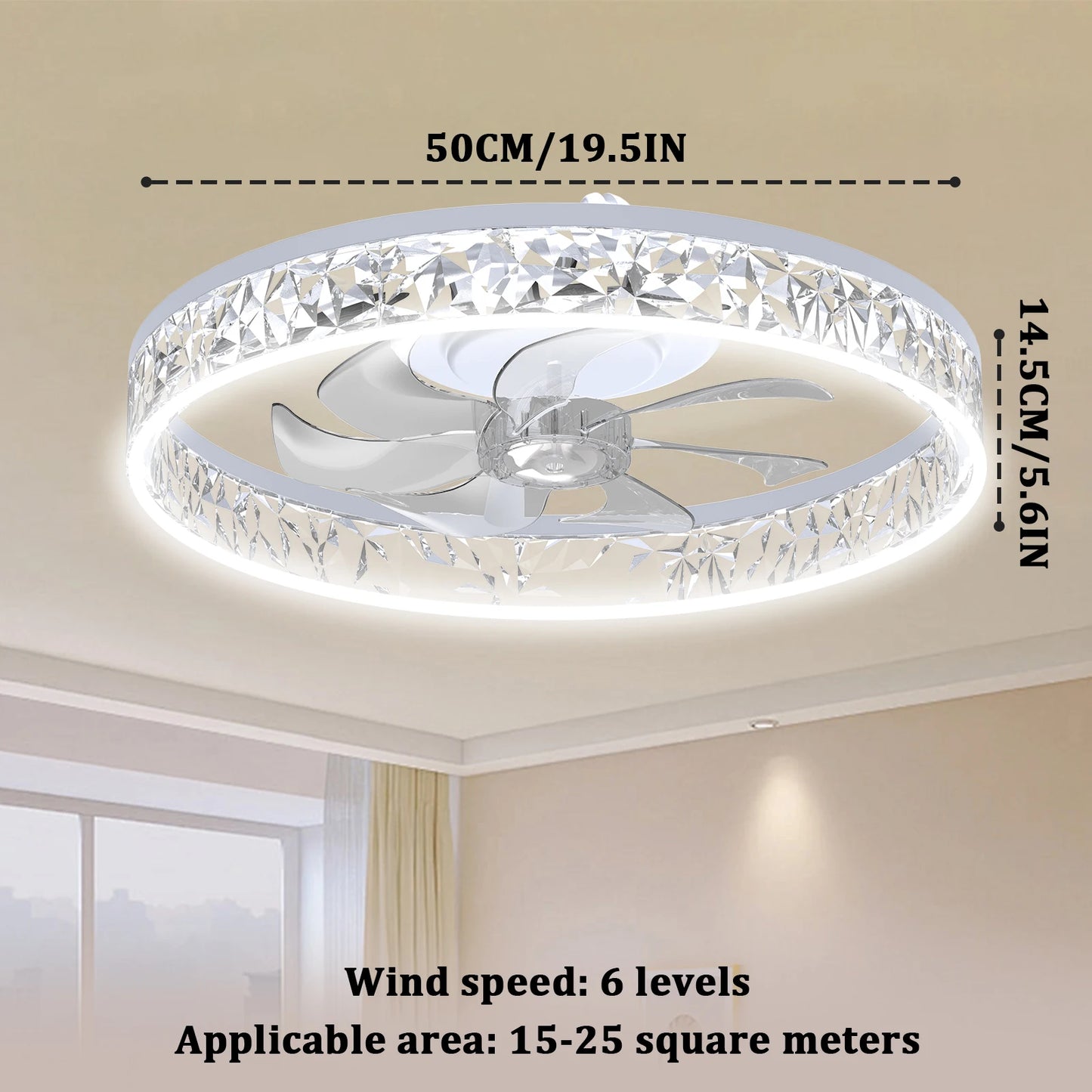 20 Inch Modern Ceiling Fan With Lights Remote Control Dimmable Low Profile Flush Mount Six Speed Wind Power