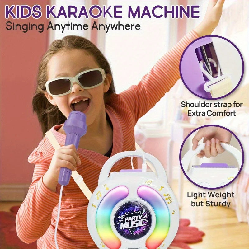 Kids Portable Karaoke Machine With 2 Mics Light Recording
