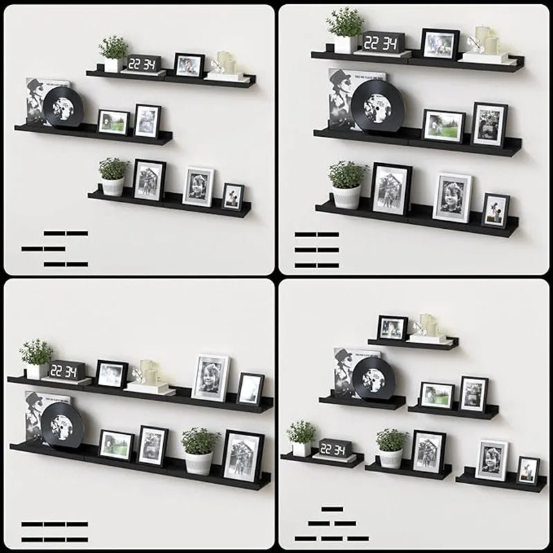 Six Piece Black Solid Wood Wall Shelf Set For Living Room And Bedroom TV Wall Decor Storage