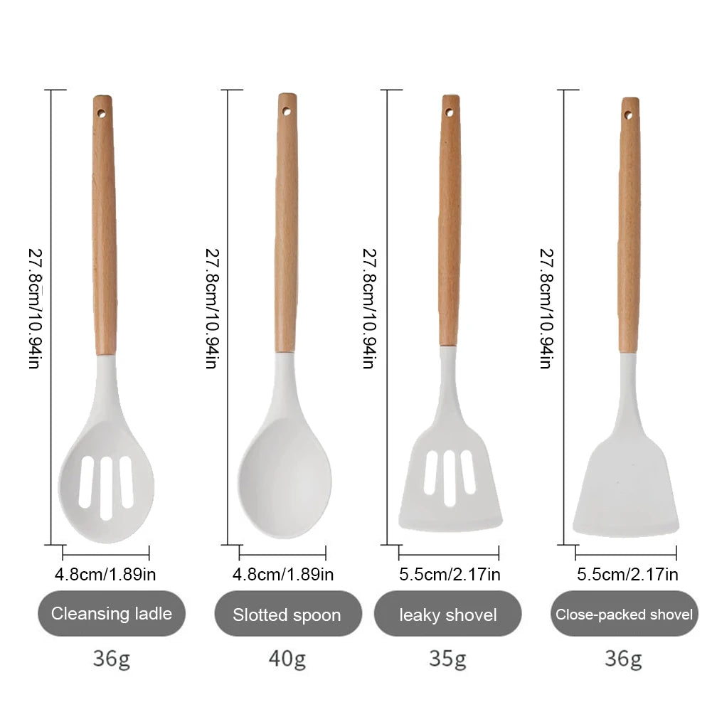 12 Piece Kitchen Utensil Set Wooden Handle Nonstick Spatulas