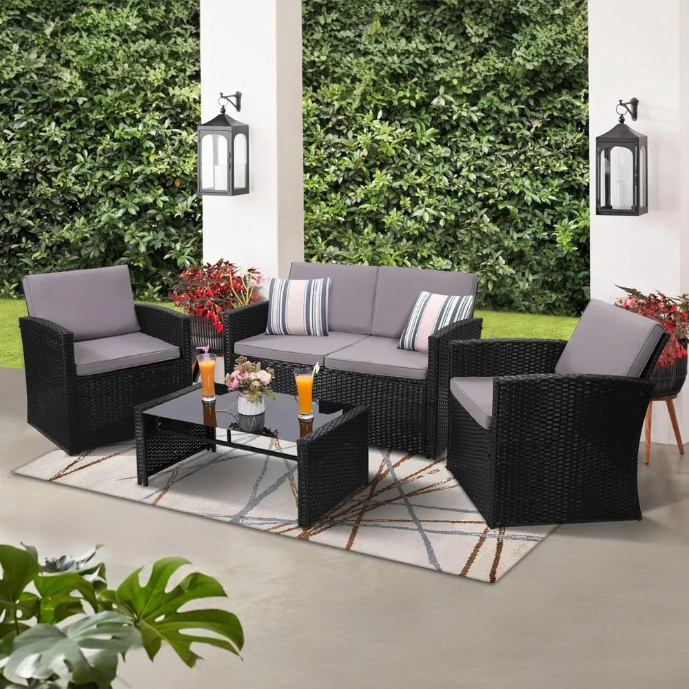 Modern Rattan Patio Conversation Set for Garden and Porch