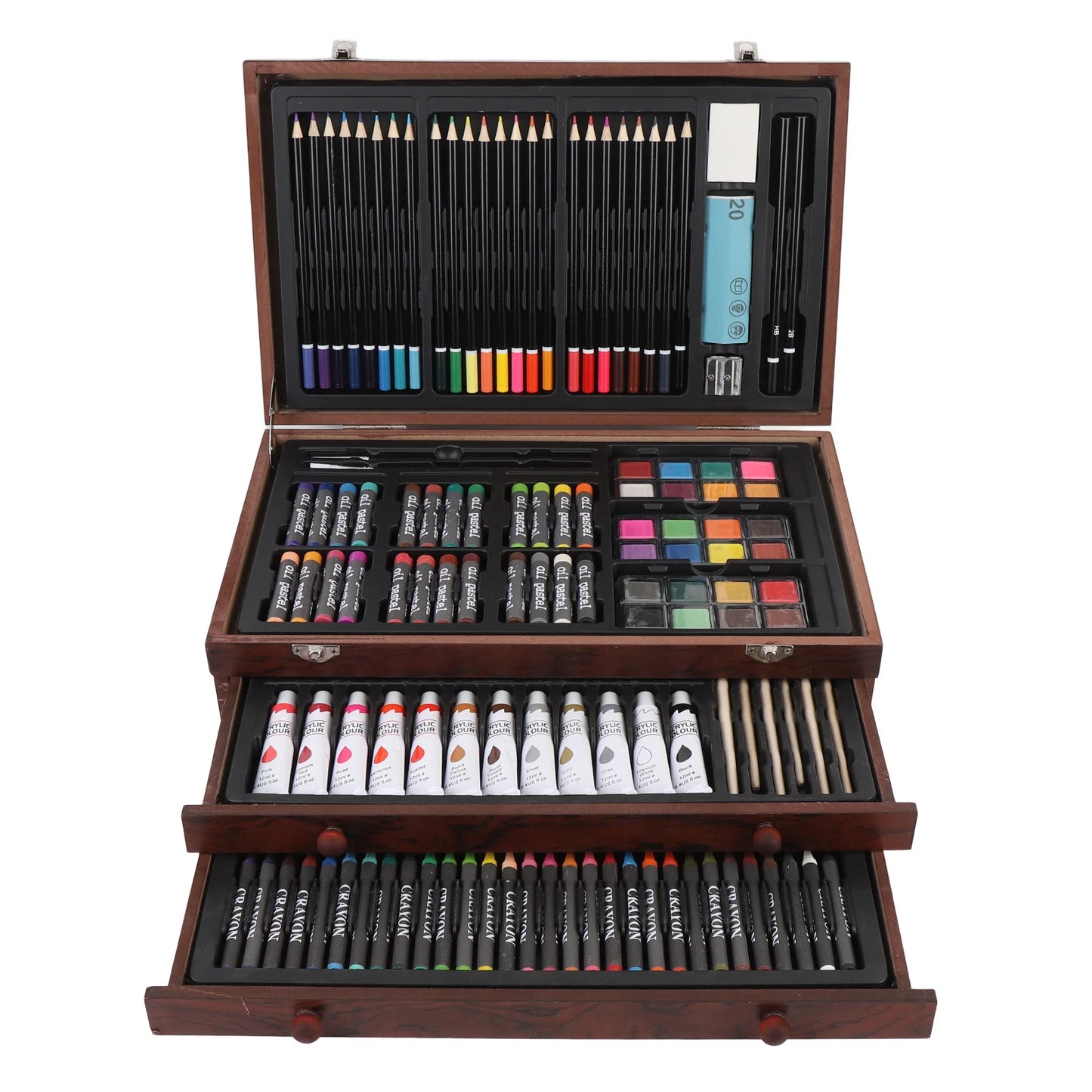 142PCS Wooden Art Set with Colored Pencils and Oil Pastels