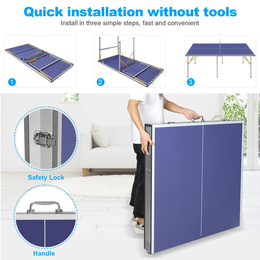 6ft Foldable Mid Size Portable Ping Pong Table Set Complete
