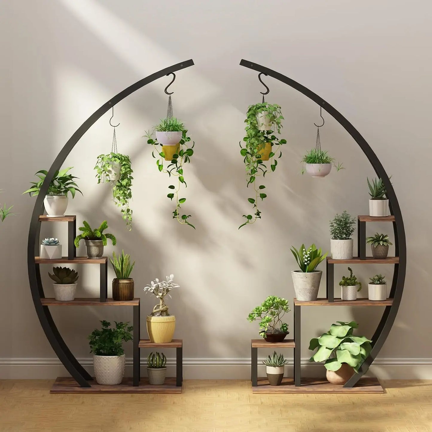 2 Piece 5 Tier Metal Plant Stand Half Moon Shape for Home Garden