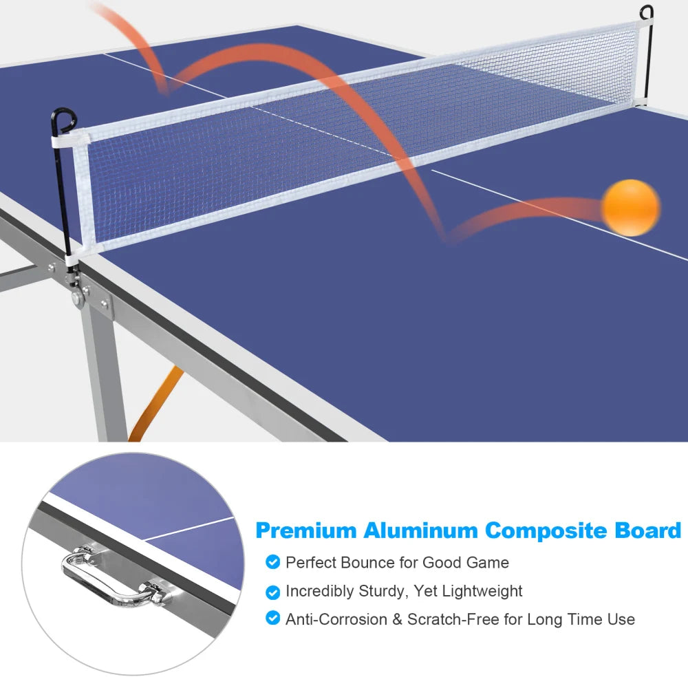 6ft Foldable Mid Size Portable Ping Pong Table Set Complete