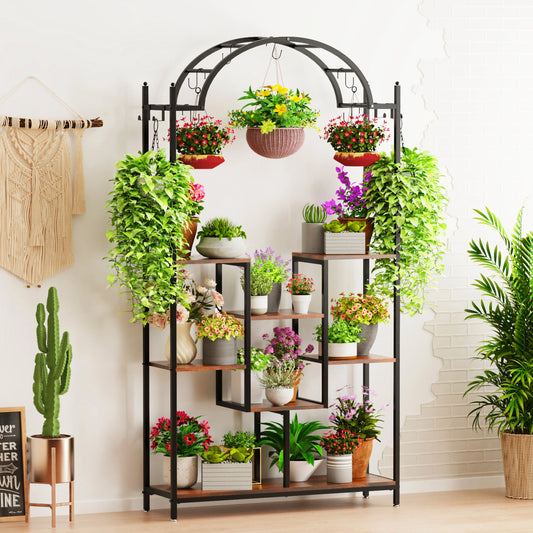 5-Tier Tall Indoor Plant Stand with Arched Metal Design