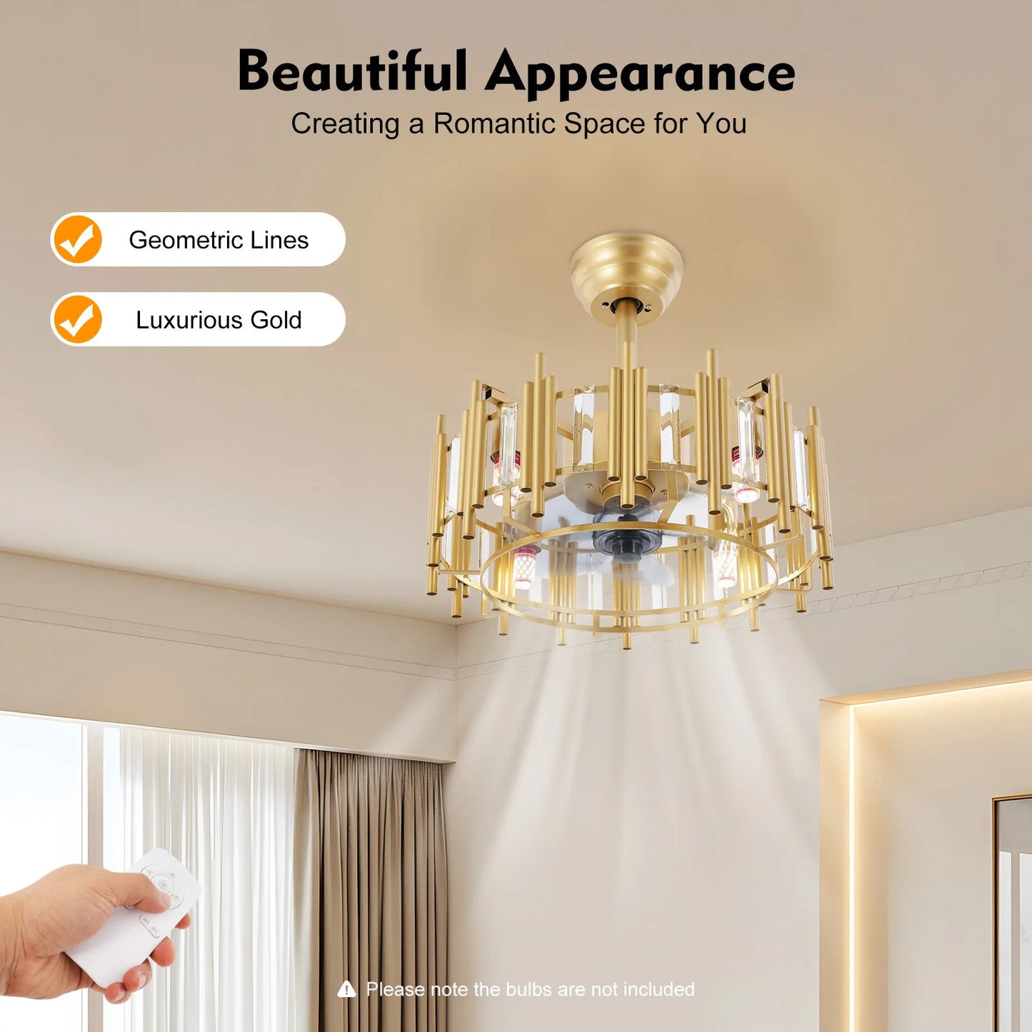 Modern Gold Ceiling Fan With Light Remote 35dB Quiet 5 Blade For Bedroom Living Room 3 Speed Timer