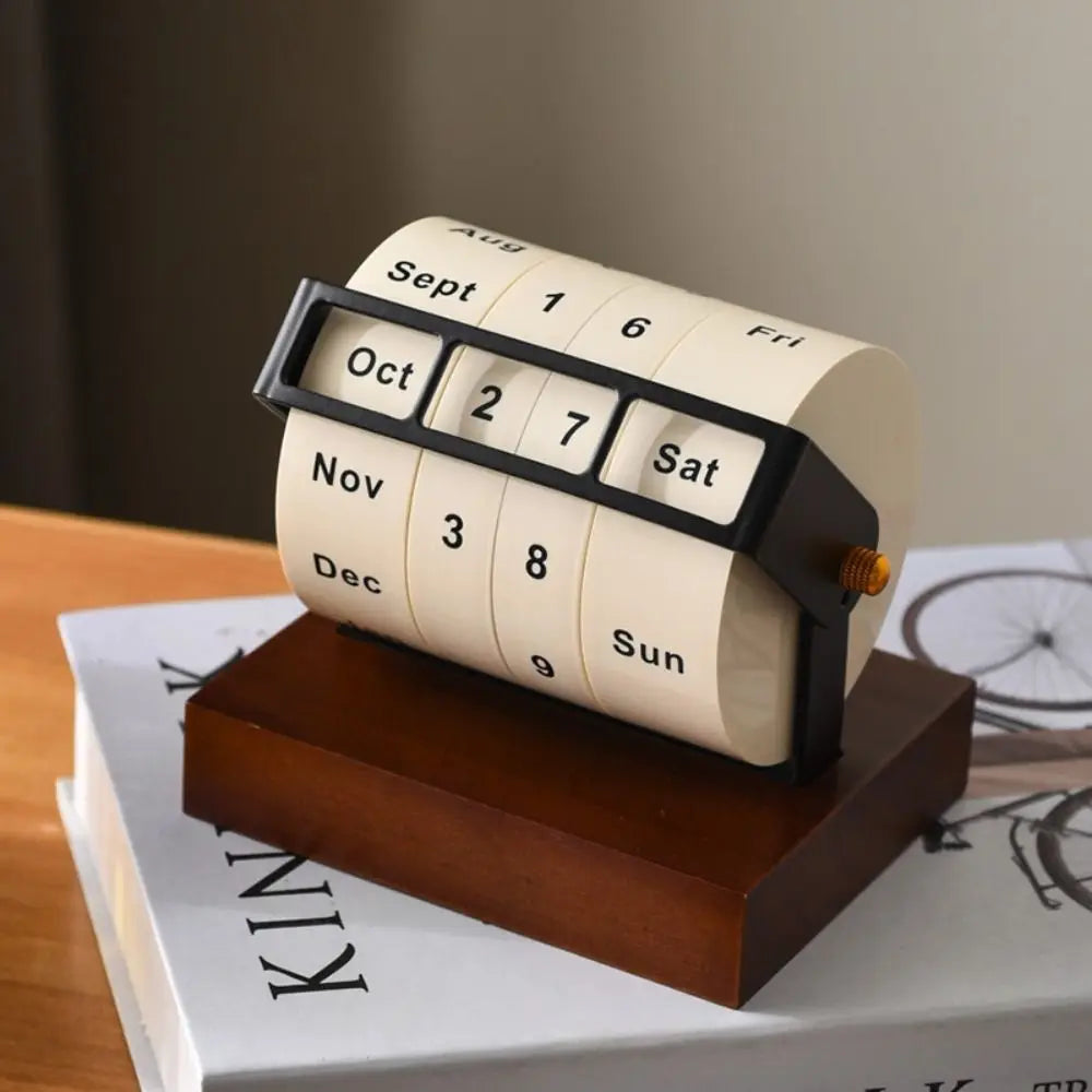 Wooden Perpetual Rotary Calendar Desktop Gift Daily Flip