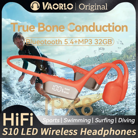VAORLO Bone Conduction Headphones IPX8 Waterproof BT 5.4 MP3