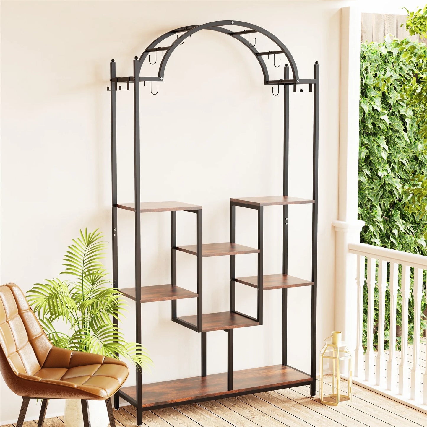 5-Tier Tall Indoor Plant Stand with Arched Metal Design