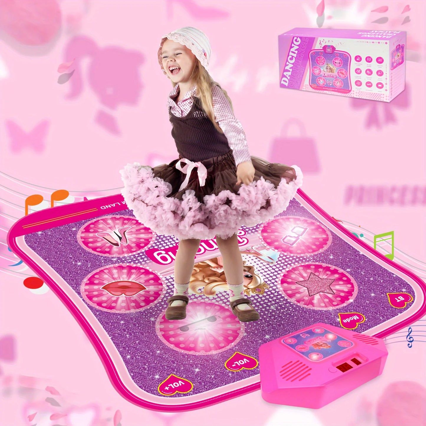 Portable LED Dance Mat For Kids Pink Princess Music