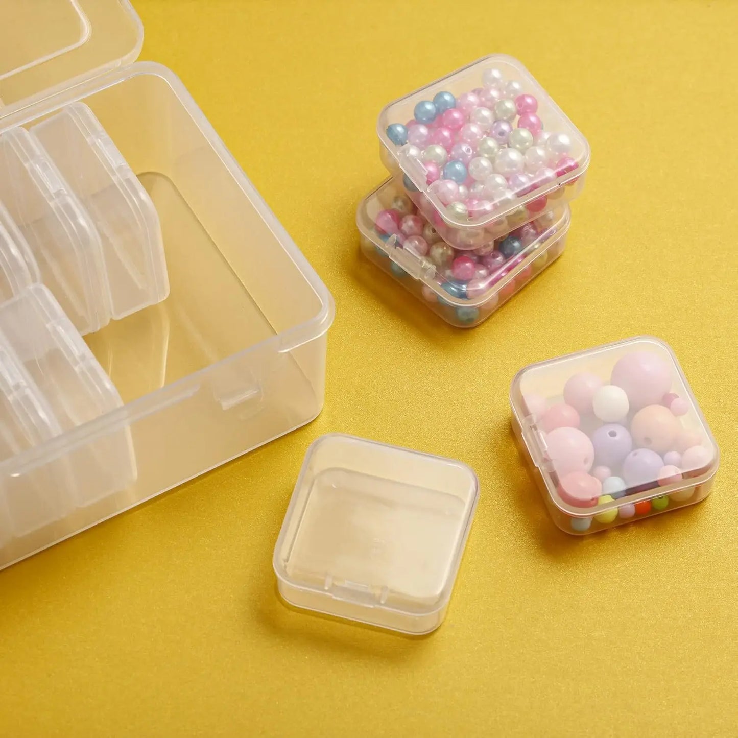 Clear Plastic Bead Organizers Set of 15 Mini Storage Cases
