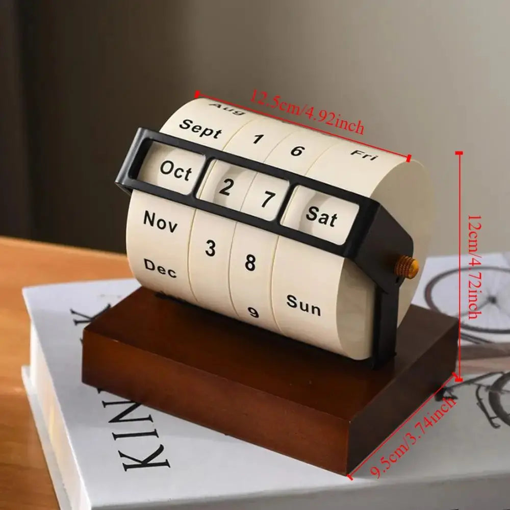 Wooden Perpetual Rotary Calendar Desktop Gift Daily Flip