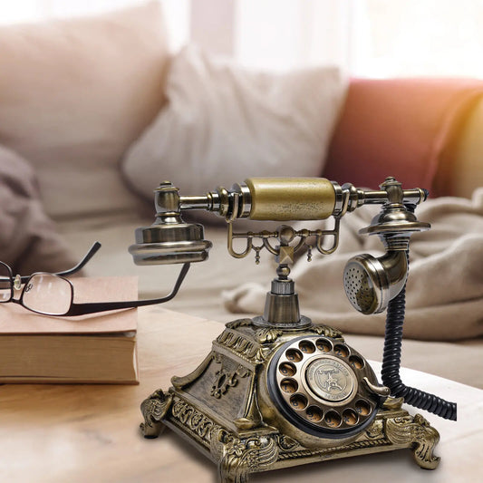European Style Antique Rotary Dial Desk Phone in Gold