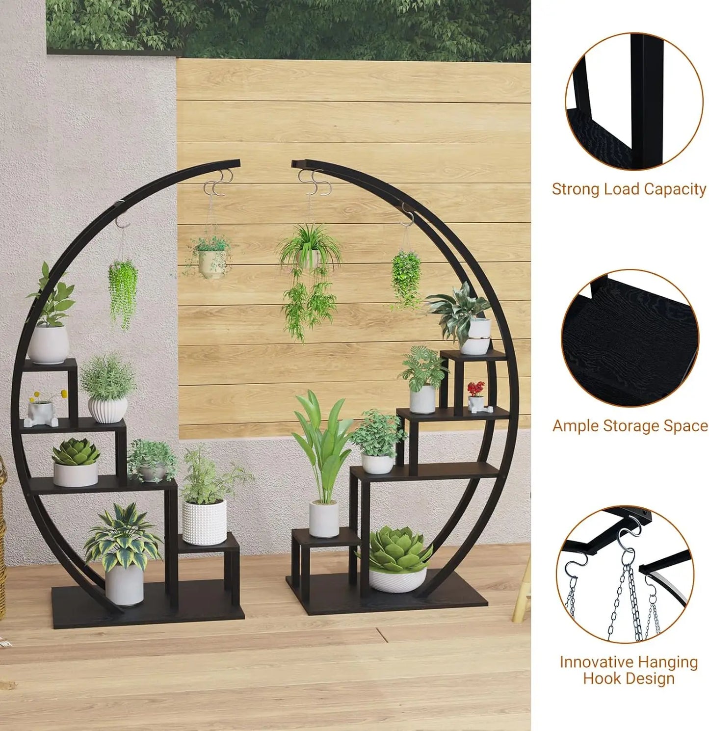 2 Piece 5 Tier Metal Plant Stand Half Moon Shape for Home Garden
