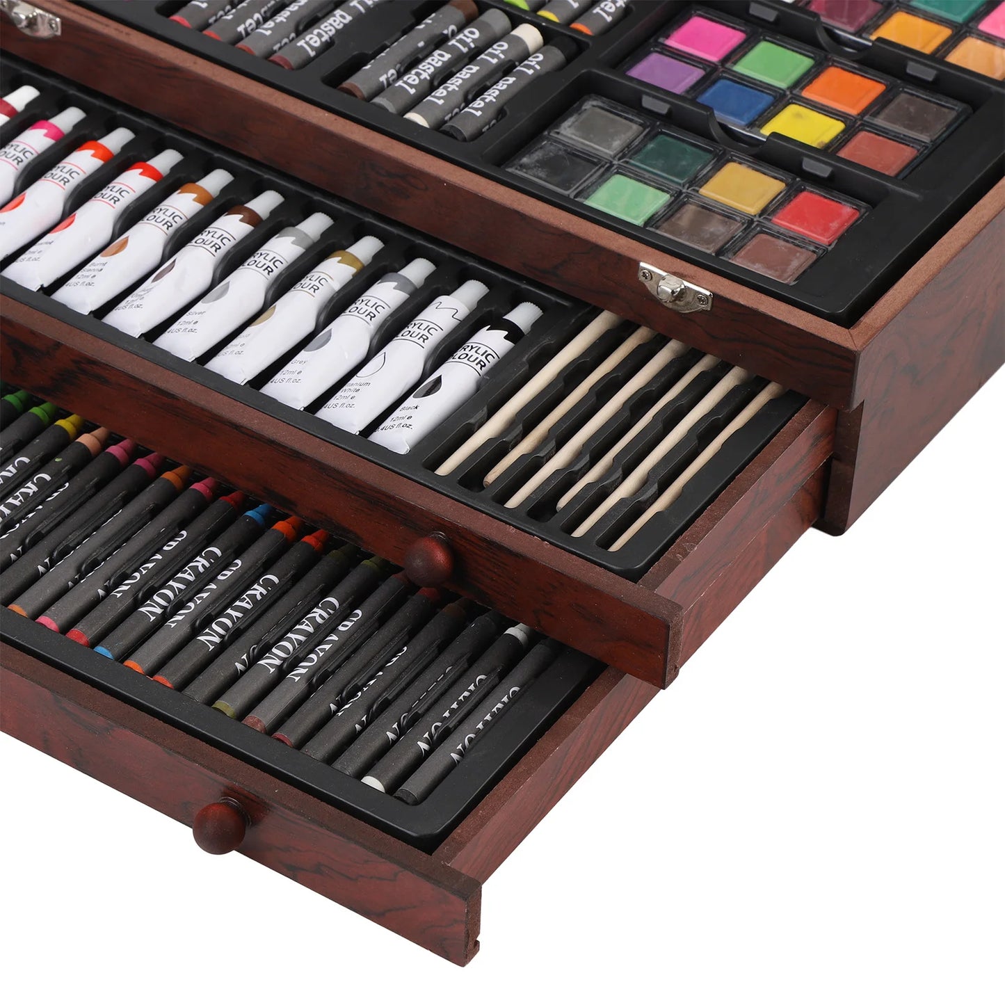 Wooden Art Set 142 Pieces with Colored Pencils Oil Pastels Crayons