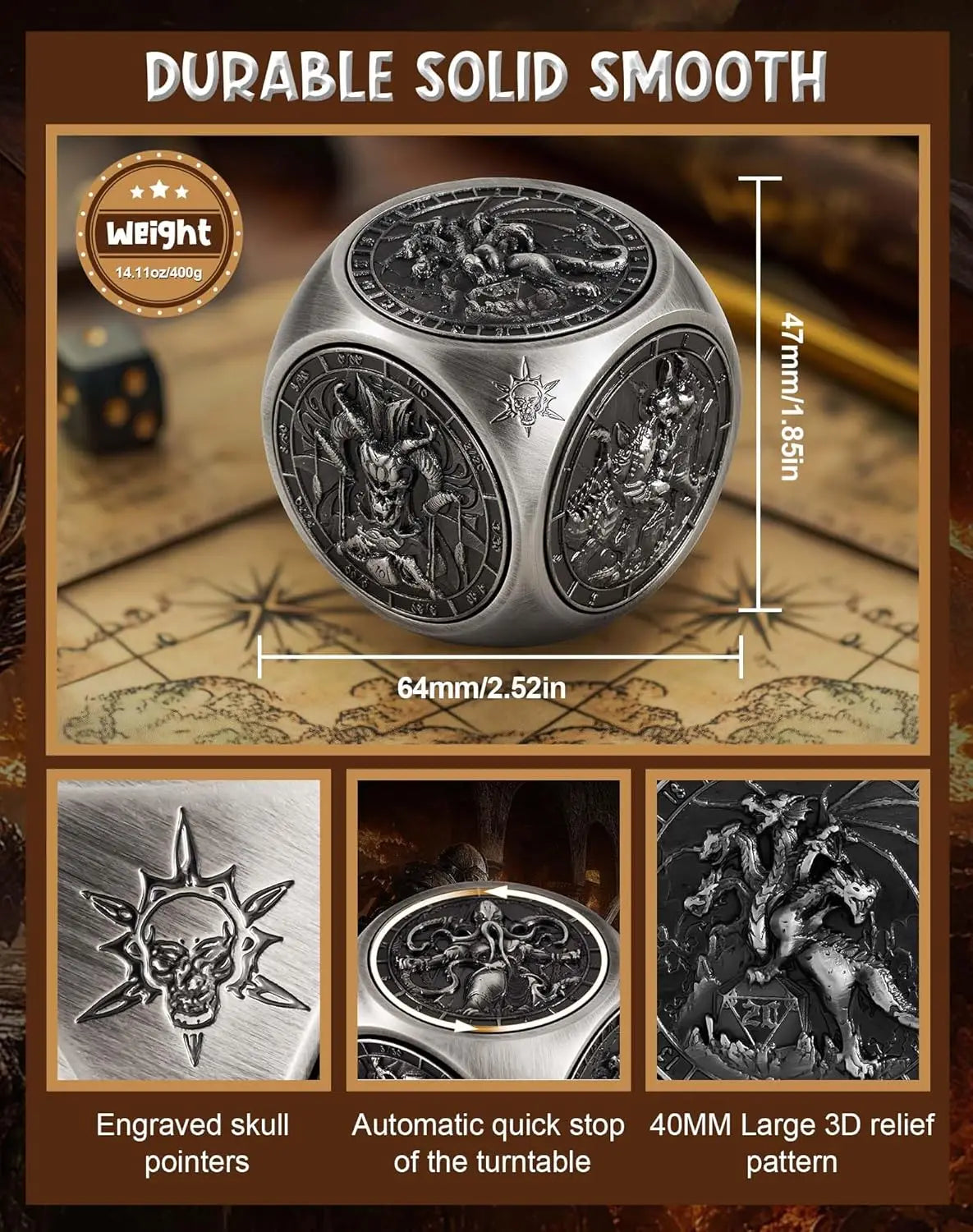 Spinner Metal Dice For 7 In 1 DND Dice Set For Tabletop RPG