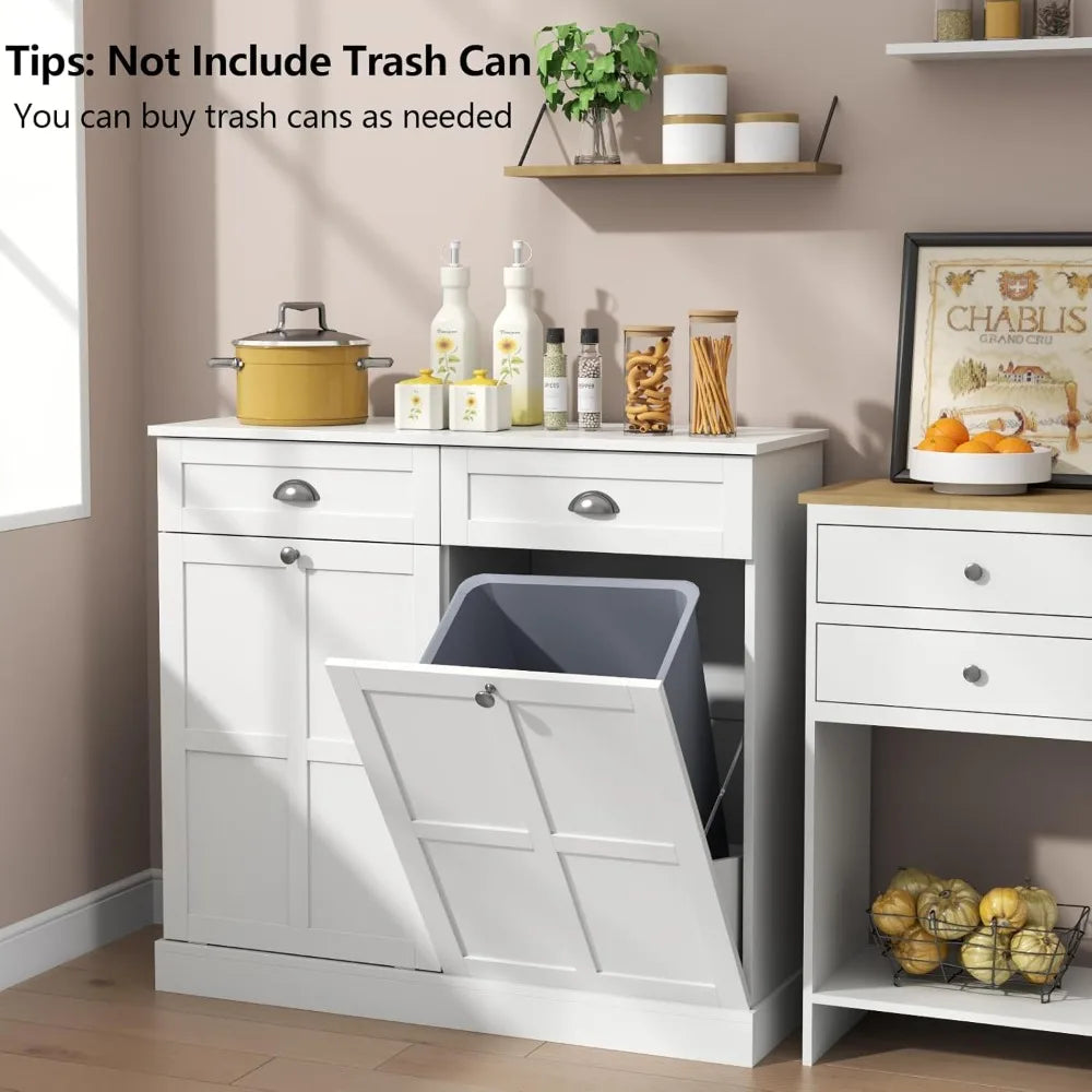 Double Tilt Out Laundry Hamper Cabinet With 2 Drawers And 2 Baskets 30 Gallon Bathroom Storage