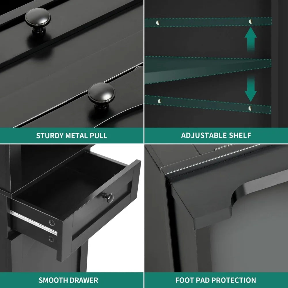 Tall 53 Inch Hidden Laundry Hamper Cabinet With Drawer In Black And Bathroom Storage Shelf