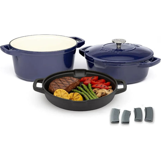 5 Piece Stackable Cast Iron Cookware Set Enamel Dutch Oven