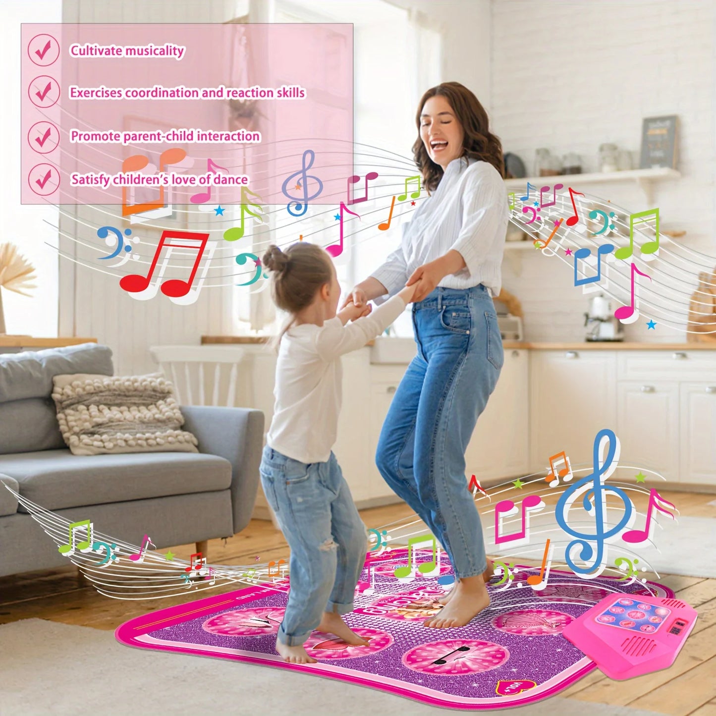 Portable LED Dance Mat For Kids Pink Princess Music