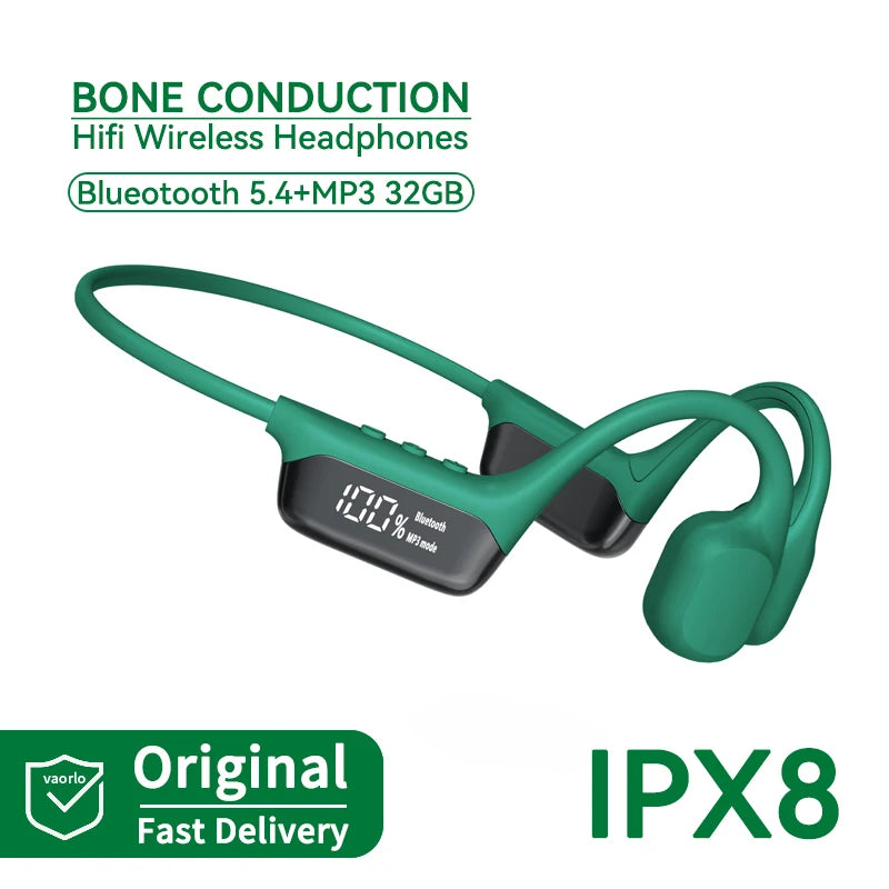 VAORLO Bone Conduction Headphones IPX8 Waterproof BT 5.4 MP3
