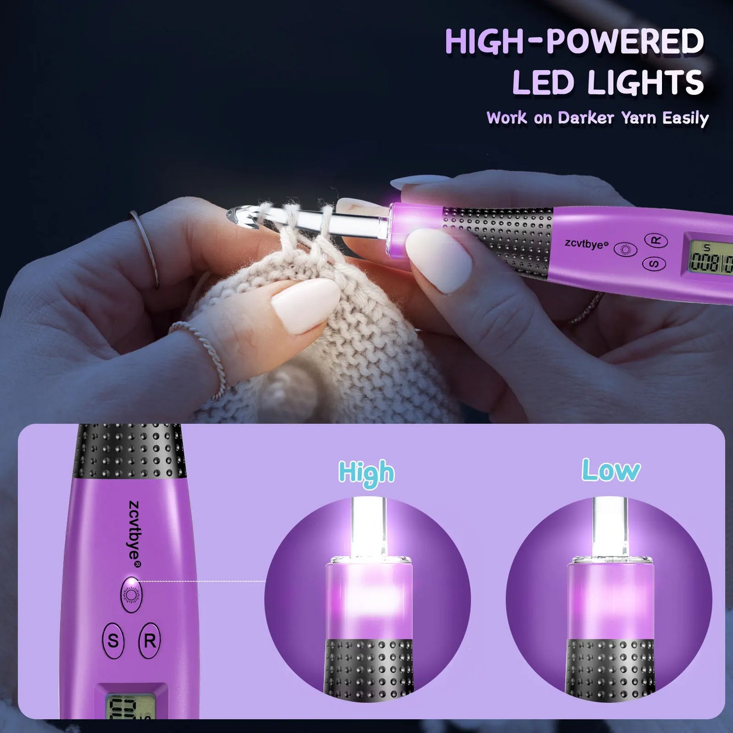 24PCS Ergonomic Crochet Hook Set with LED Light and Counter