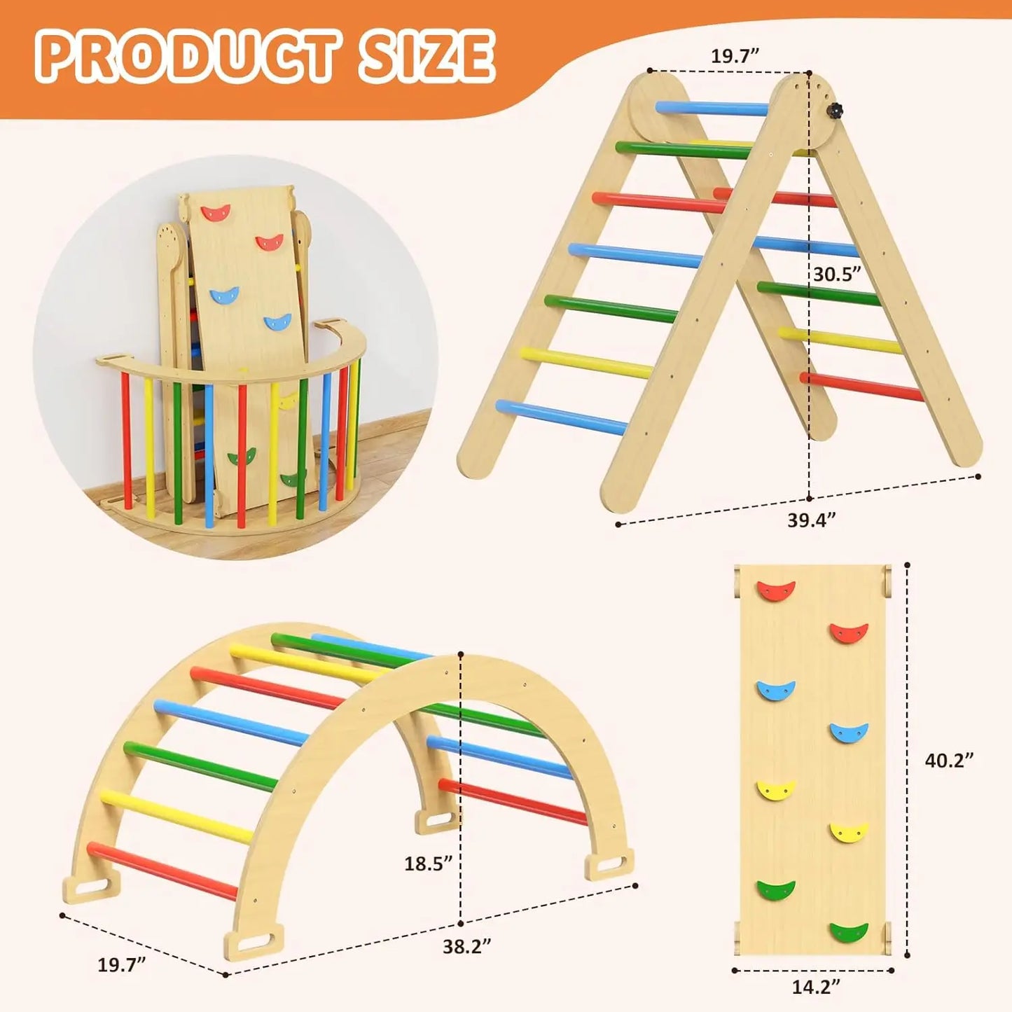 Wooden Montessori 7 In 1 Foldable Pikler Climber Toy