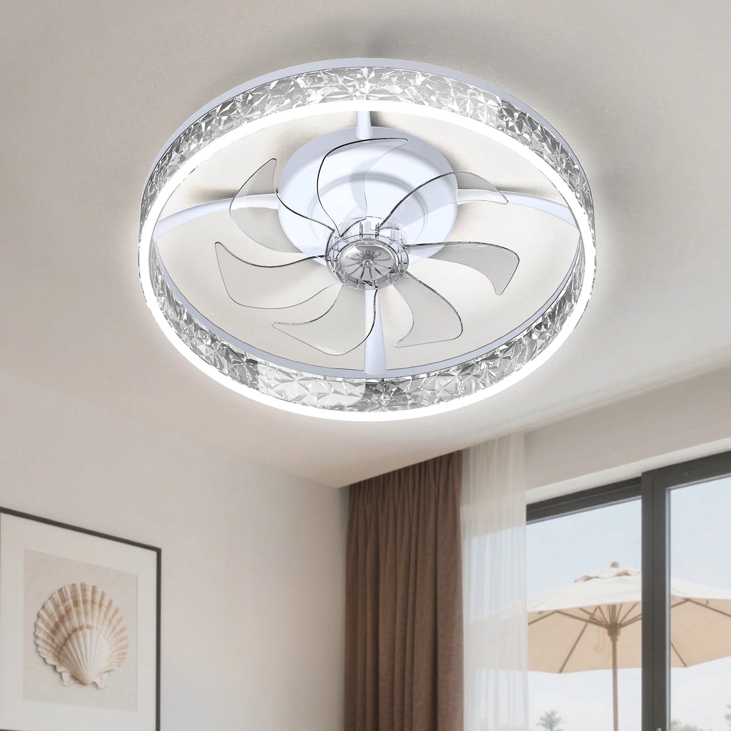20 Inch Modern Ceiling Fan With Lights Remote Control Dimmable Low Profile Flush Mount Six Speed Wind Power