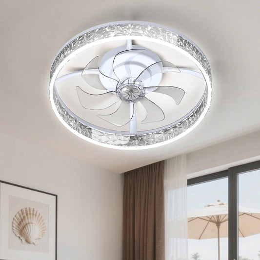 20 Inch Modern Ceiling Fan With Lights Remote Control Dimmable Low Profile Flush Mount Six Speed Wind Power
