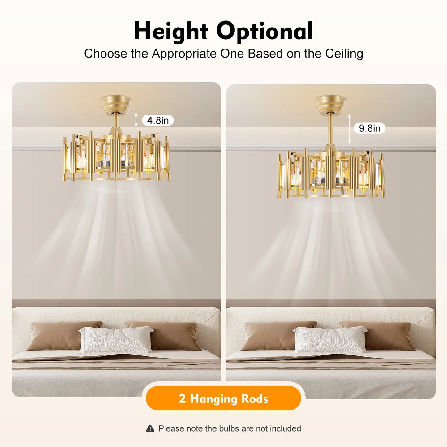 Modern Gold Ceiling Fan With Light Remote 35dB Quiet 5 Blade For Bedroom Living Room 3 Speed Timer