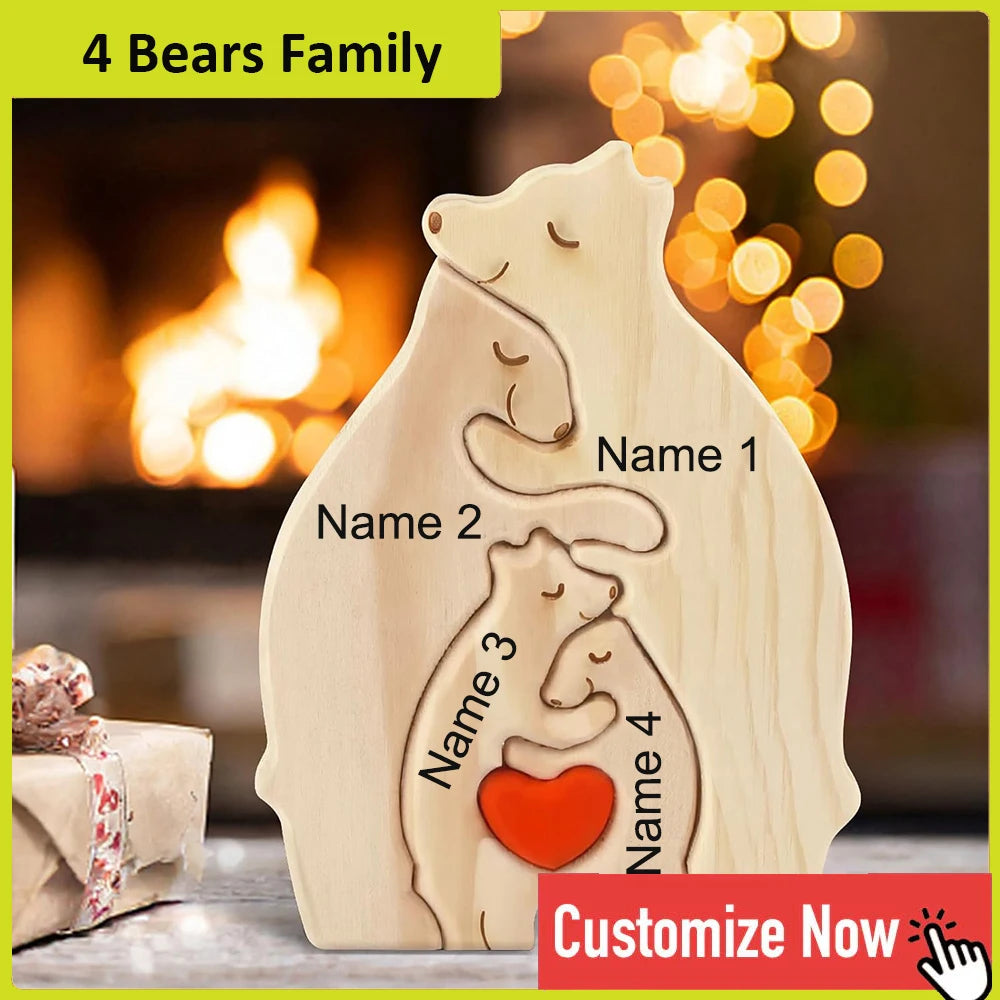 Personalized Custom Bear Family Wooden Puzzle for Home Decor