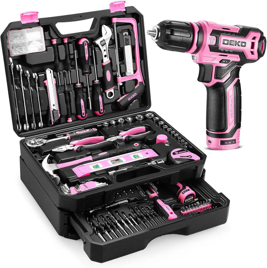 DEKO Home Mechanic Toolbox With 12V Power Cordless Drill Kit